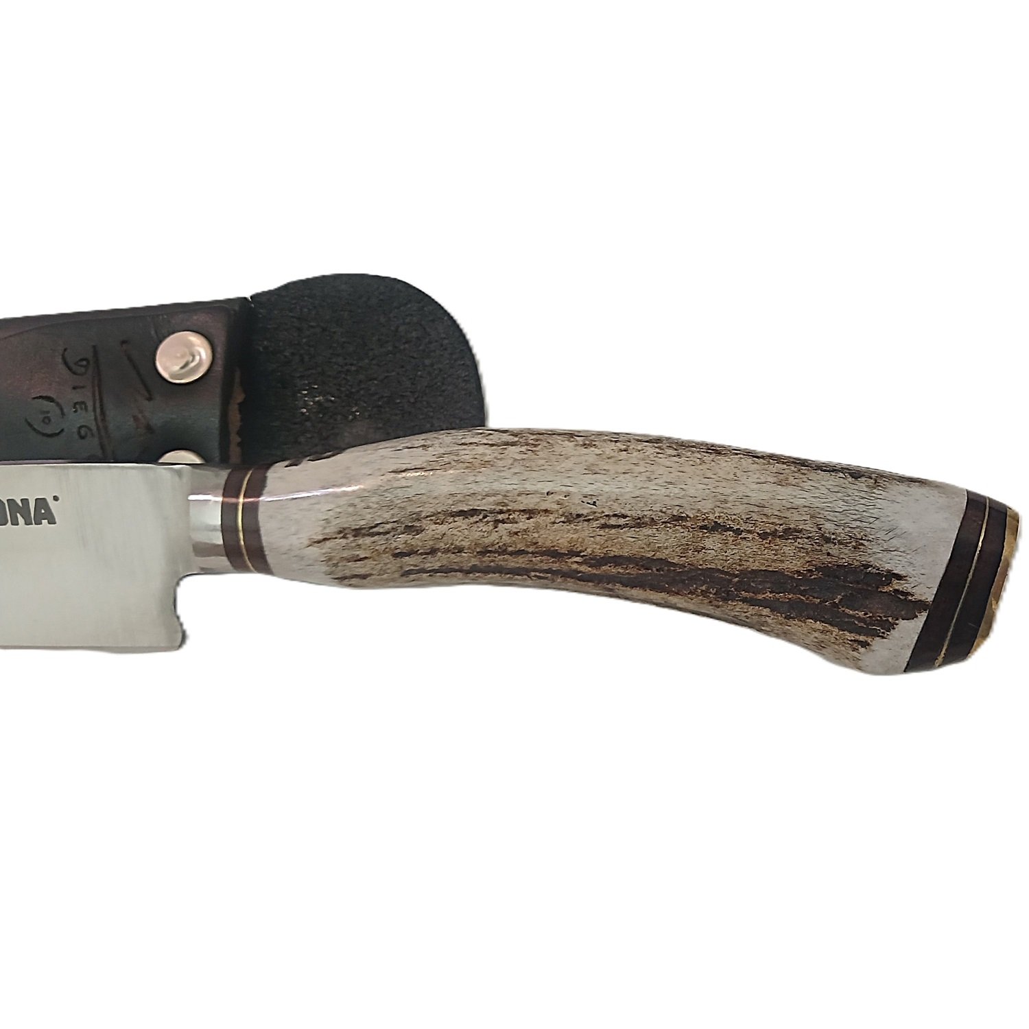 CUCHILLO CON VAINA DE CUERO, CUERNO DE CIERVO Y BRONCE - MARADONA - Image 4