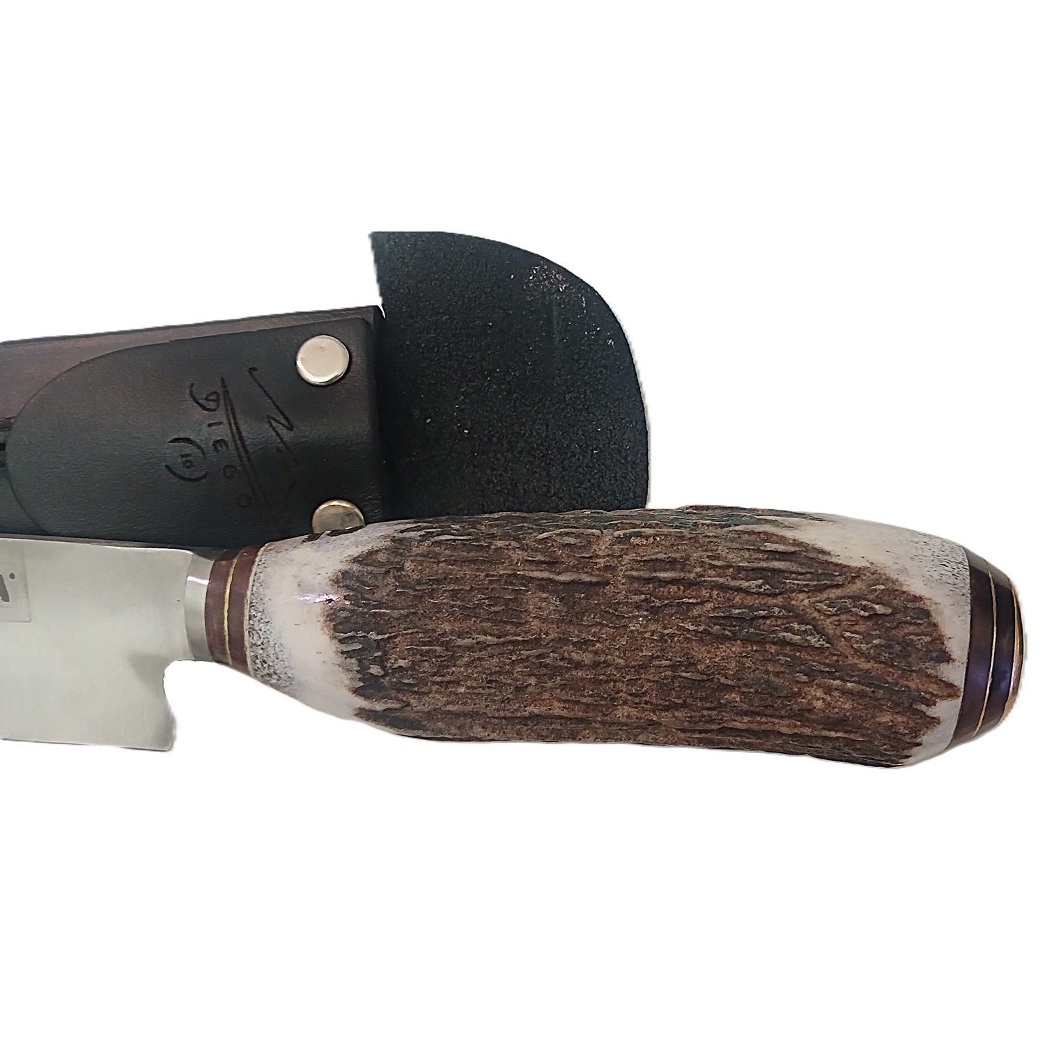 CUCHILLO CON VAINA DE CUERO, CUERNO DE CIERVO Y BRONCE - MARADONA - Image 5