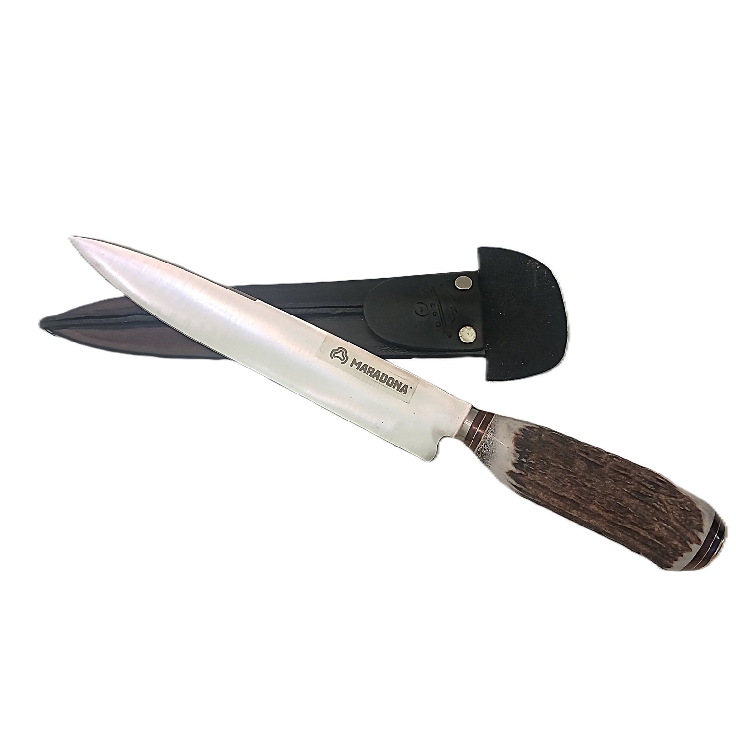 CUCHILLO CON VAINA DE CUERO, CUERNO DE CIERVO Y BRONCE - MARADONA - Image 2