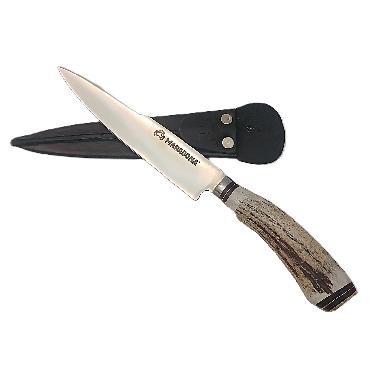 CUCHILLO CON VAINA DE CUERO, CUERNO DE CIERVO Y BRONCE - MARADONA - Image 3