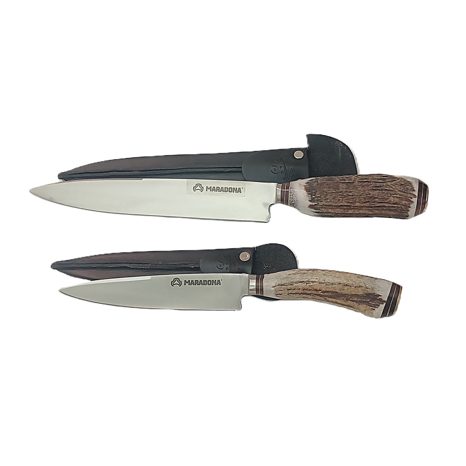 CUCHILLO CON VAINA DE CUERO, CUERNO DE CIERVO Y BRONCE - MARADONA